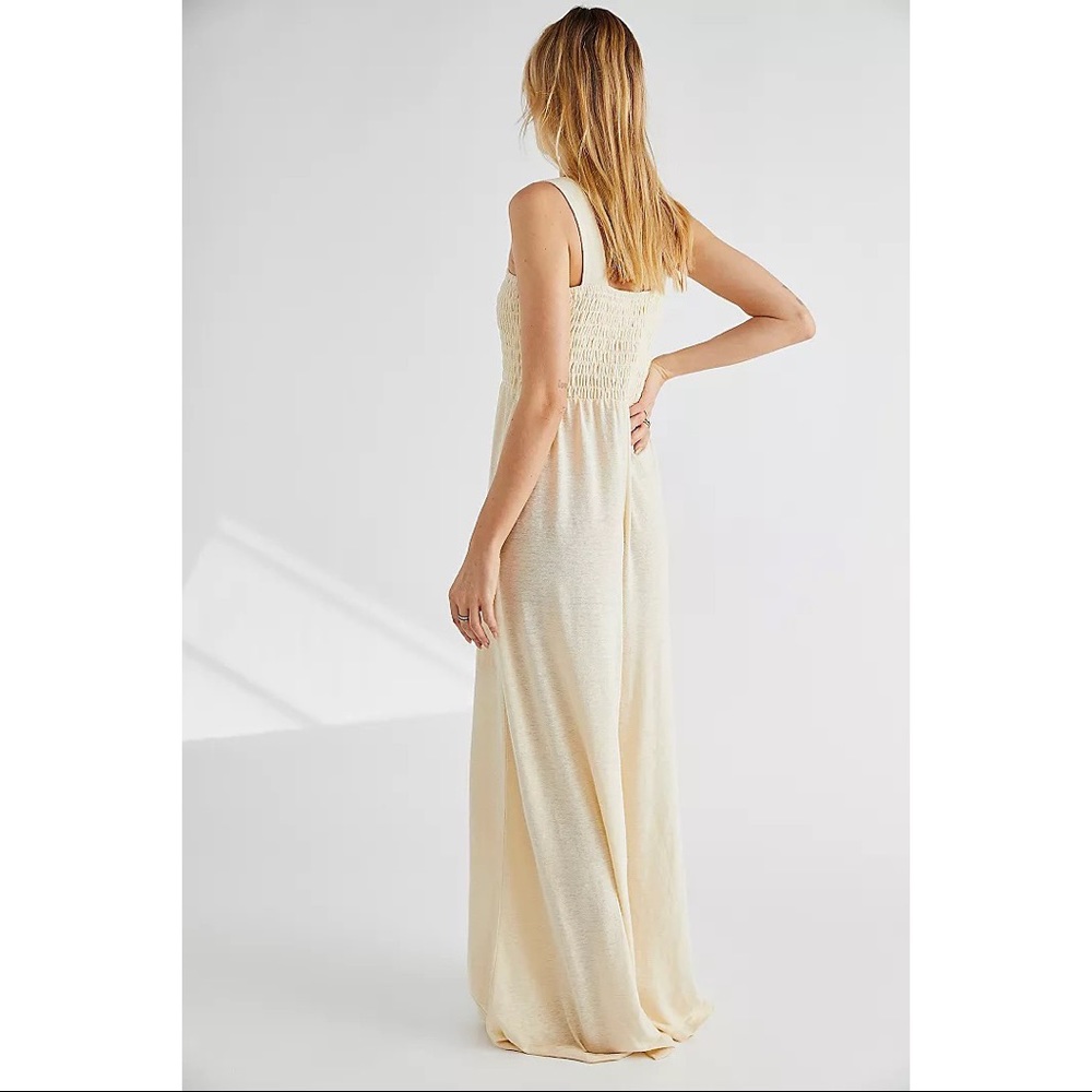 Free People Homecoming Jumper Sunbath Ivory Cream NWOT Smocked Jumpsuit - Picture 2 of 8